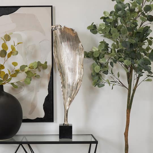 35.5" Embossed Silver Aluminum Leaf Tabletop Décor